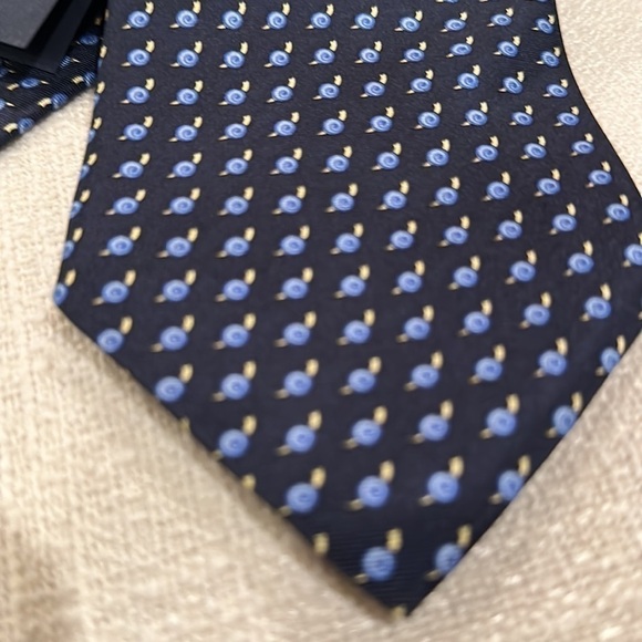 Teo Grimaldi Snail Print Silk Tie Navy - Picture 2 of 5